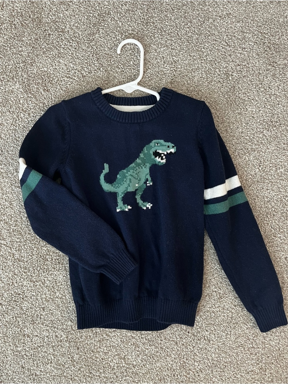 Janie and Jack Navy Crewneck Sweater with Green Dinosaur